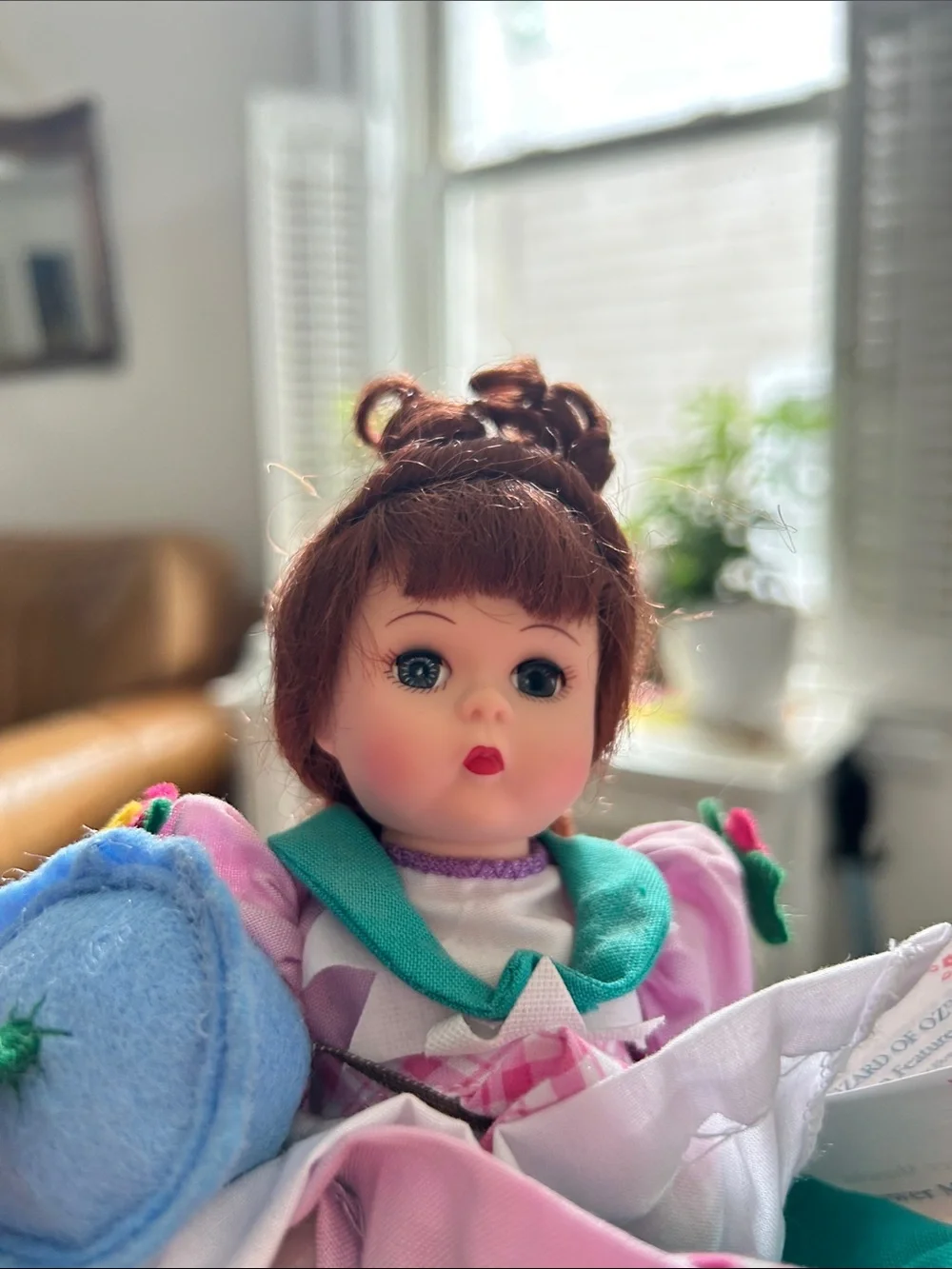 Madame Alexander Pink Plaid Dress Doll with Blue Felt Flower